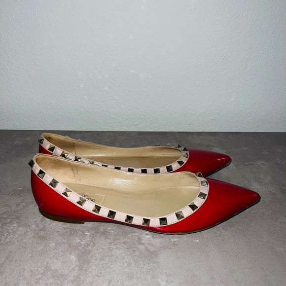 Valentino Garavani Red Rockstud Flats- Sz 37.5 - Picture 2 of 10